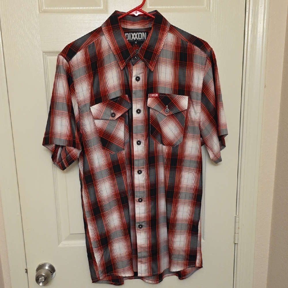 DIXXON Men's Red, Black, and White Plaid Shirt